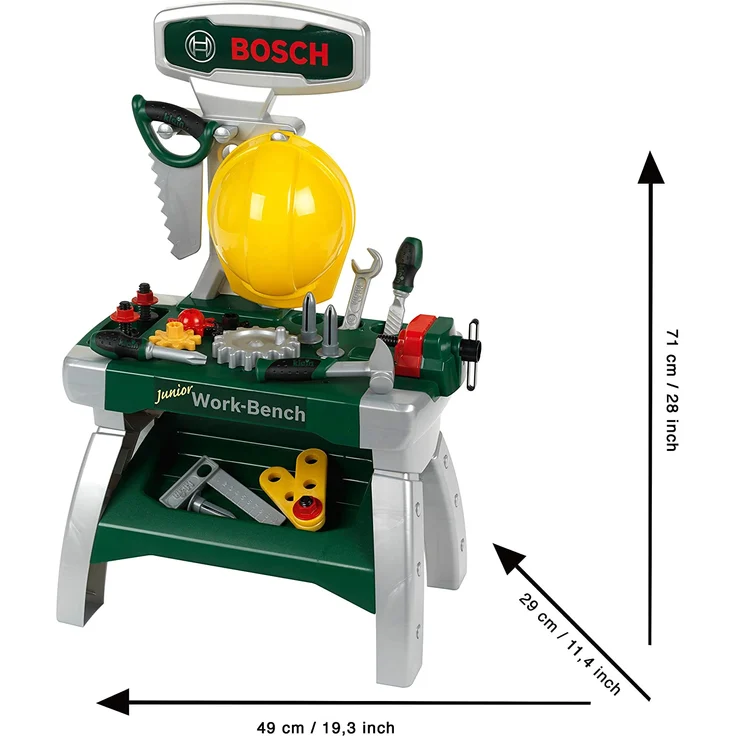 Theo Klein 8612 Bosch Werkbank Junior 2+, mit Helm und Werkzeug, L 49 cm x B 29 cm x H 71 cm, ab 2 Jahren – Bild 4