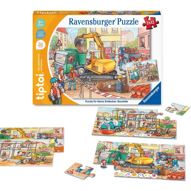 Ravensburger tiptoi 00137 'Puzzle für kleine Entdecker - Baustelle', ab 3 Jahren, 2x12 Teile, für 1 Spieler – Bild 1