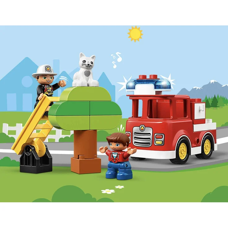 LEGO DUPLO 10901 'Feuerwehrauto', 21 Teile, ab 2 Jahren, mit Licht- und Soundeffekten, inkl. Feuerwehrmann, Kind und Katzenfigur – Bild 4