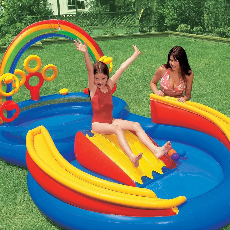 Intex 'Rainbow Ring Playcenter' 2-in-1-Planschbecken, 297 x 193 x 135 cm, ab 2 Jahren, inkl. großem und kleinem Pool, Rutsche, Regenbogendusche und verschiedenen Ball- und Ringspielen – Bild 8