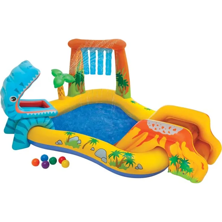 Intex Planschbecken 'Dinosaurier Playcenter', 249 x 191 x 109 cm, ab 3 Jahren, inkl. Rutsche, Palmenwasserfall und Spielelement mit 6 Kugeln - Preisvergleich