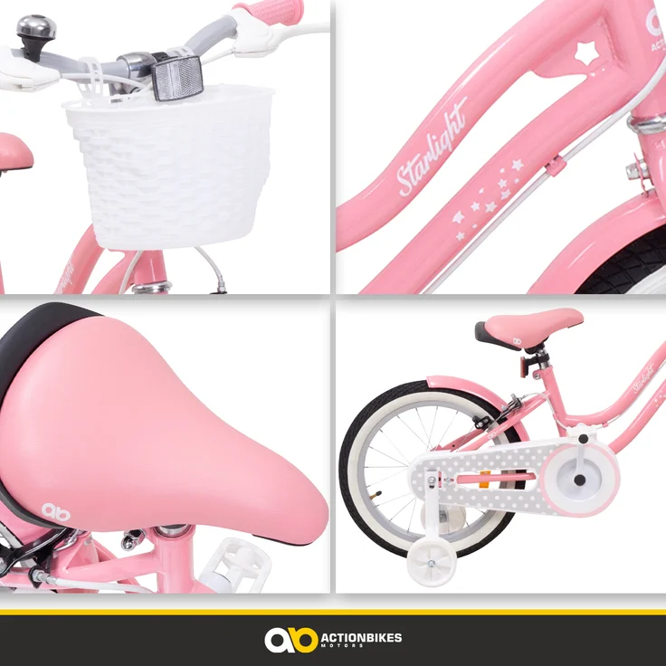 Kinderfahrrad Starlight 16 Zoll Kinder Mädchen Fahrrad mit Stützrädern Korb rosa – Bild 5