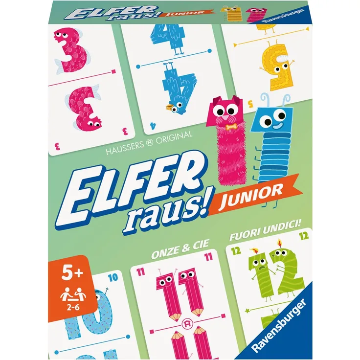 Ravensburger - 20947 Elfer Raus! Junior - Kartenspiel 2 - 6 Spieler, Spiel ab 5 Jahren für Kinder und Erwachsene, Zahlen