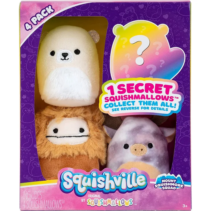 Squishville SQM0326 - 4er Pack Glitzer Squad, superweiche Mini-Squishmallows, 5cm Plüschfiguren