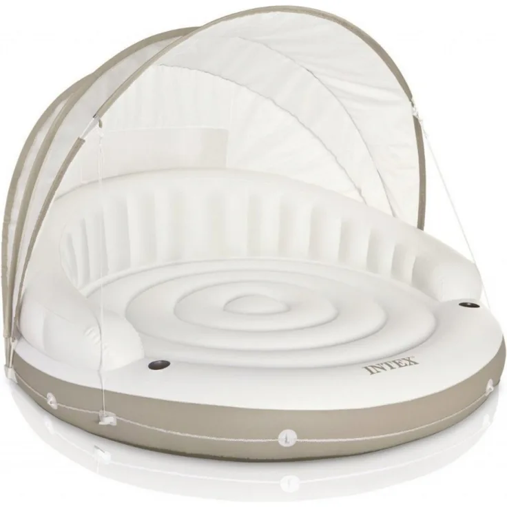 Intex 'Canopy Island Lounge' Luftmatratze, Liegeinsel, 199 x 199 x 150 cm, inkl. abnehmbarem Dach, Rückenlehne und Getränkehaltern