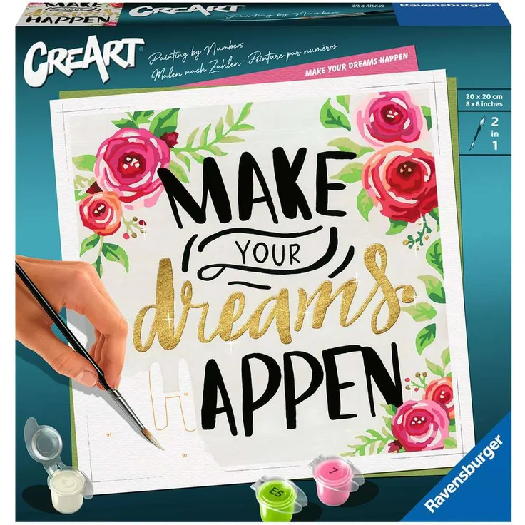 Ravensburger 29028 - CreArt, Malen nach Zahlen, Make your dreams happen, 20x20cm, Malset