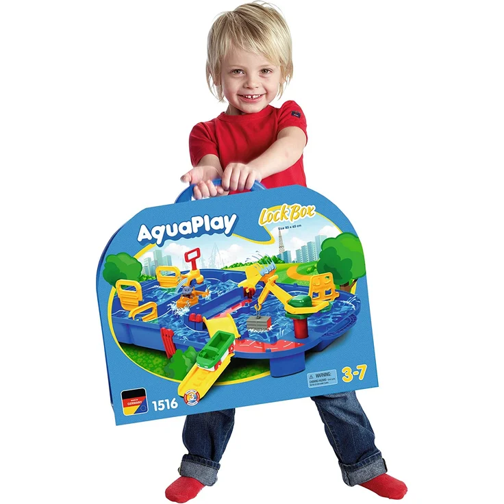 AquaPlay 'Aquabox mit Schleuse' Wasserbahn, 85 x 65 x 22 cm, inkl. Kran, Wasserrad, Amphibienauto und Spielfigur, LockBox – Bild 9