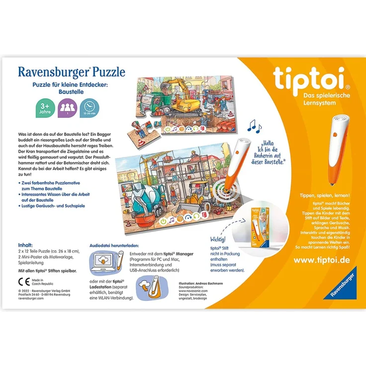 Ravensburger tiptoi 00137 'Puzzle für kleine Entdecker - Baustelle', ab 3 Jahren, 2x12 Teile, für 1 Spieler – Bild 3