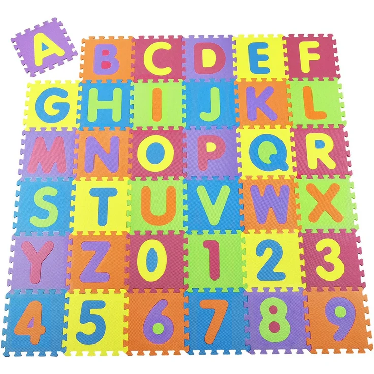 Juskys 'Kinder Puzzlematte Kim', 36 Teile, mit Buchstaben A-Z & Zahlen 0-9, rutschfest & abwischbar, ab 10 Monate, Eva Schaumstoff – Bild 2