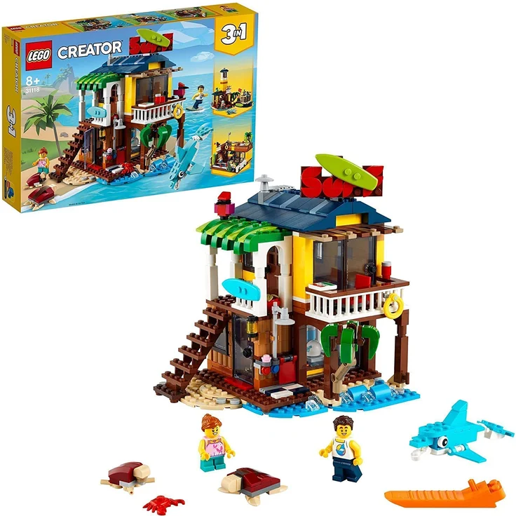 LEGO Creator 3-in-1 31118 'Surfer-Strandhaus', 564 Teile, ab 8 Jahren, drei Baumöglichkeiten, Surfer-Hütte, Leuchtturm und Poolhaus – Bild 1