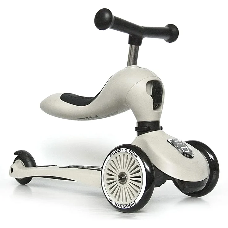 Scoot & Ride 'Highwaykick 1' Kickboard, ab 12 Monaten, 3-fach höhenverstellbar bis 64 cm, 2in1 mit Sitz, max. belastbar bis 50 kg, ash – Bild 1