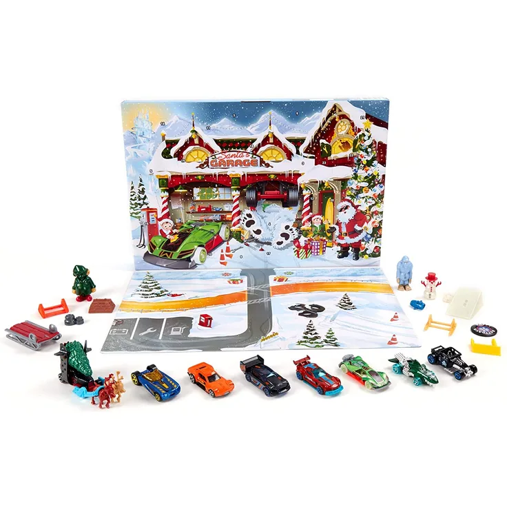 Hot Wheels Adventskalender mit 8 Fahrzeugen und Zubehör