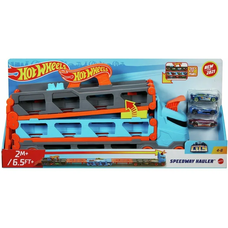 Mattel GVG37 Hot Wheels 2-in-1 Rennbahn Transporter, 1,8 Meter Streckenlänge, ab 4 Jahren