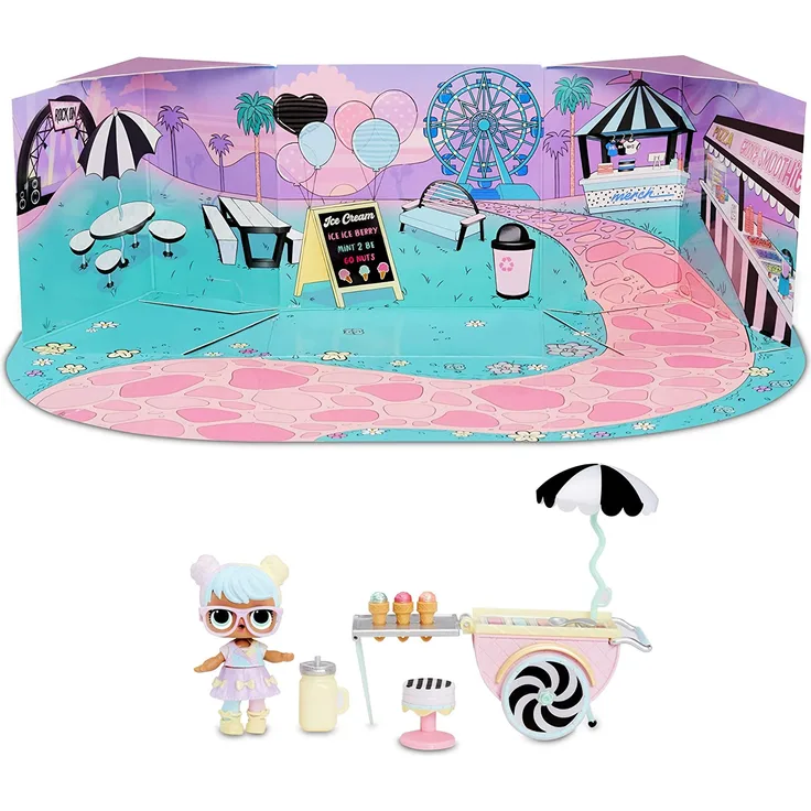 L.O.L. Surprise! 564911E7C Furniture - Puppenmöbel und Sammelfigur mit Zubehör Ice Cream Pop-Up mit Bon Bon, 10 Überraschungen