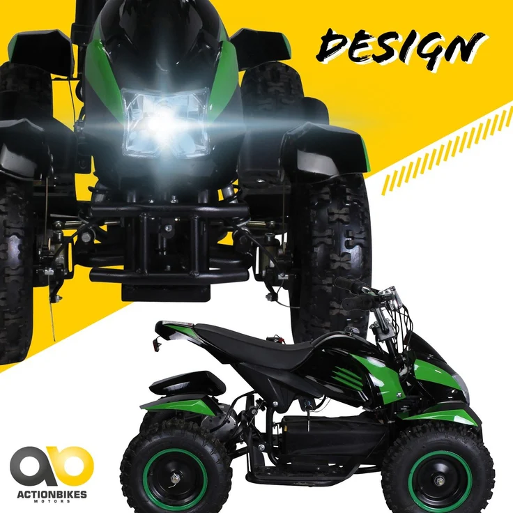 Elektro Quad Miniquad Kinder Atv Cobra 800 Watt Pocketquad Kinderquad Pocketbike (Schwarz/Grün) – Bild 2