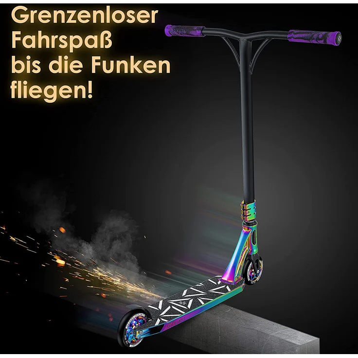 KESSER 'Stunt Scooter GT-Limit', 360° Lenkung, mit Ständer, ABEC 9 Kugellagern, 110 mm PU Räder, max. belastbar bis 100 kg, Rainbow – Bild 7