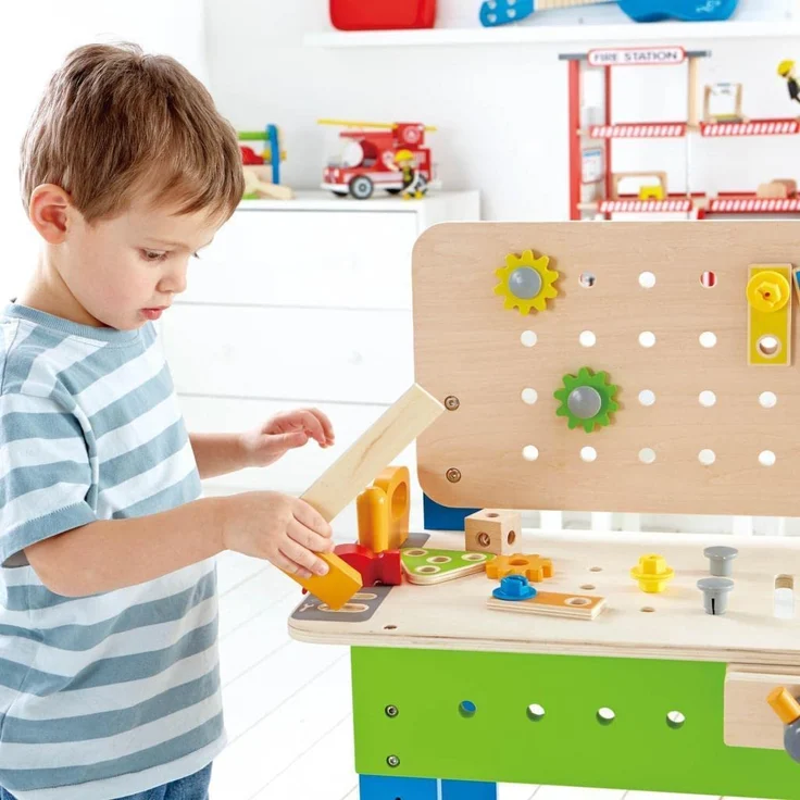 Hape E3000 'Meister-Werkbank', ab 3 Jahren, 40 Teile, höhenverstellbar, 55 x 80,7 x 28 cm, natur/blau/grün – Bild 3