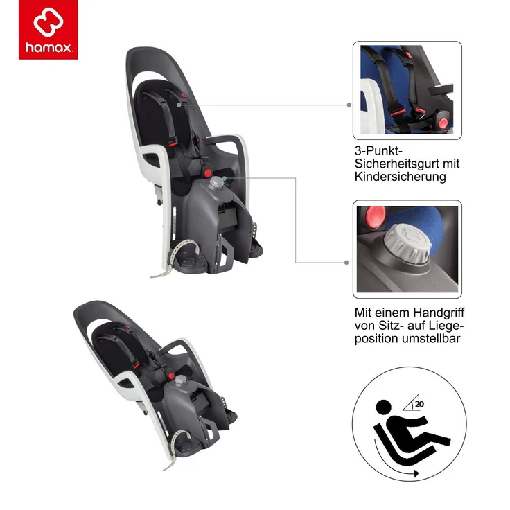 Hamax 'Caress C2' Fahrradsitz inkl. Gepäckträger-Adapter grau/rot – Bild 3