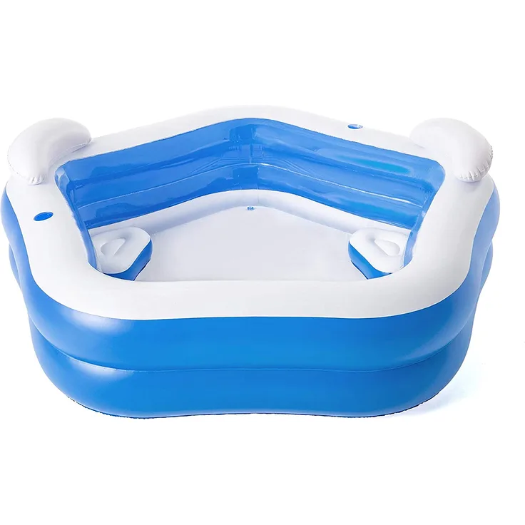 Bestway 'Fun' Family Pool, Planschbecken, 213 x 207 x 69 cm, ab 6 Jahren, blau/weiß, inkl. zwei Getränkehaltern, Kopfstützen und Sitzpolstern