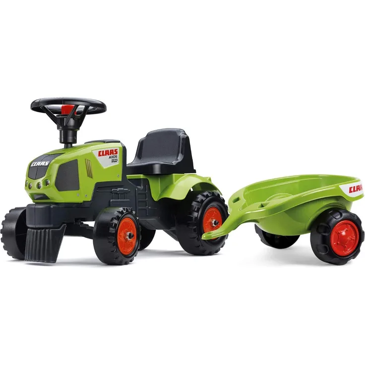 FALK 1012B 'Traktorrutscher Claas mit Anhänger', ab 12 Monaten, maximal belastbar bis 25 kg, grün, inkl. Lenkrad, Anhängerkupplung und Hupe