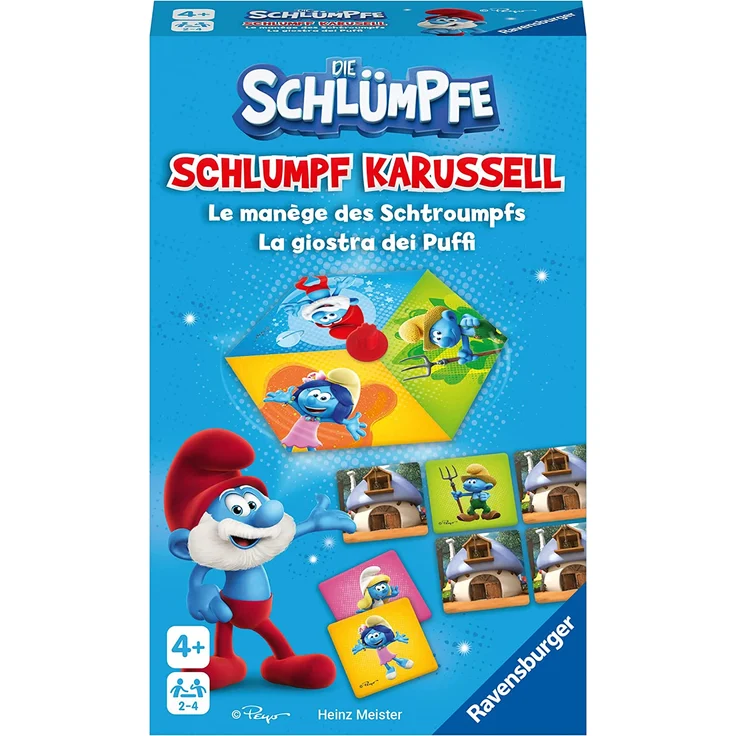Ravensburger Mitbringspiel - 20990 - Schlumpf Karussell, das spannende Kreisel-Merkspiel für kleine und große Schlumpf-F – Bild 1