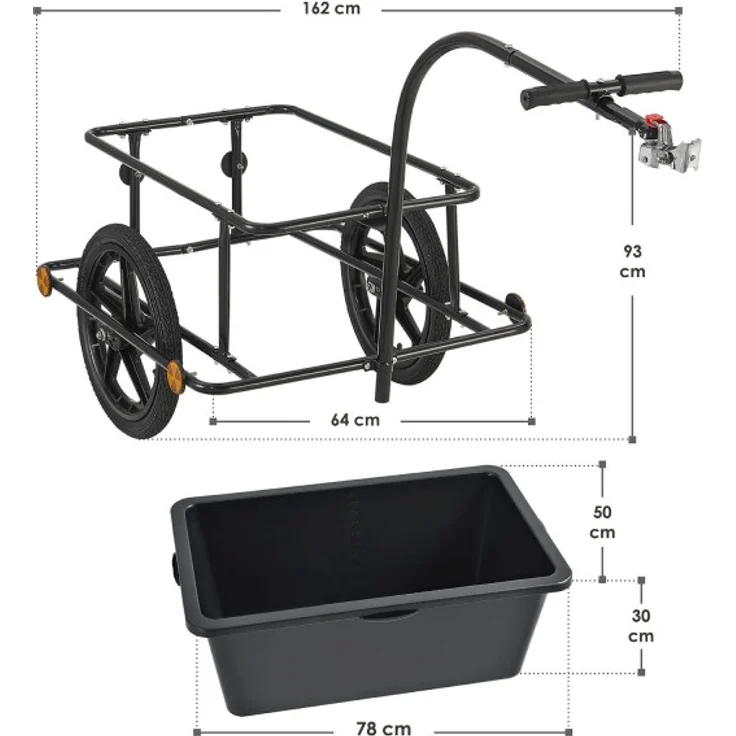 Juskys Fahrradanhänger für Fahrrad 40 kg Zuladung Schwarz, 90 l, Luftbereifung – Bild 5