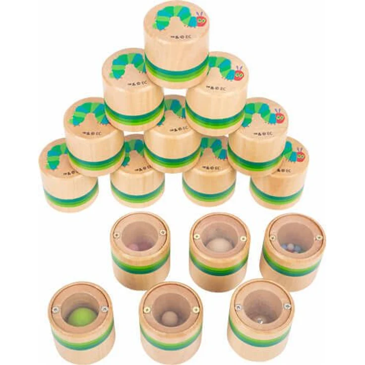 small foot 11433 Hör-Memo 'Raupe Nimmersatt' aus Holz, Sinnesspiel mit gefüllten Holzdosen, 16-teilig, ab 3 Jahren