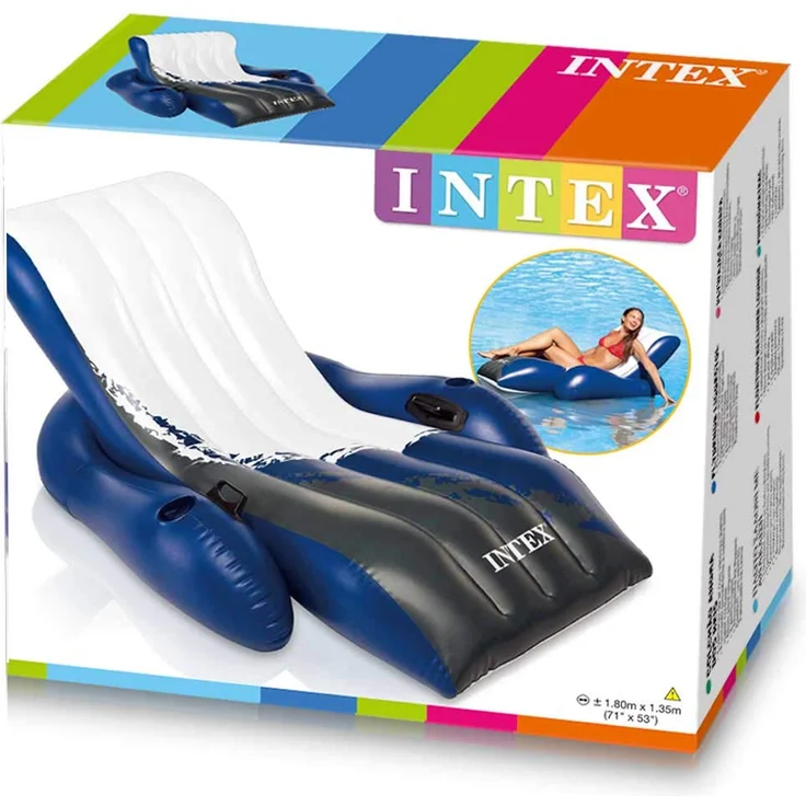 Intex 'Floating Recliner Lounge' Schwimmliege, ab 3 Jahren, 180 x 135 cm, max. belastbar bis 100 kg, blau/weiß/schwarz – Bild 4