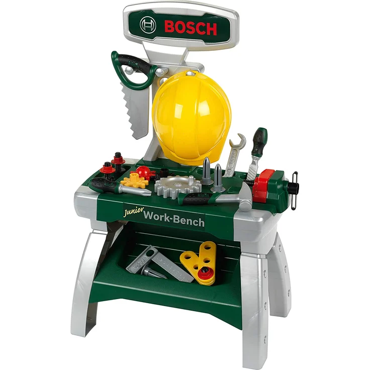 Theo Klein 8612 Bosch Werkbank Junior 2+, mit Helm und Werkzeug, L 49 cm x B 29 cm x H 71 cm, ab 2 Jahren – Bild 1