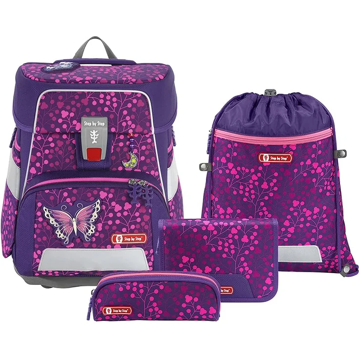 Step by Step Space 'Butterfly Night Ina', Schulranzen-Set, 5-teilig, 20 Liter, Shine-Edition, Lila – Bild 1