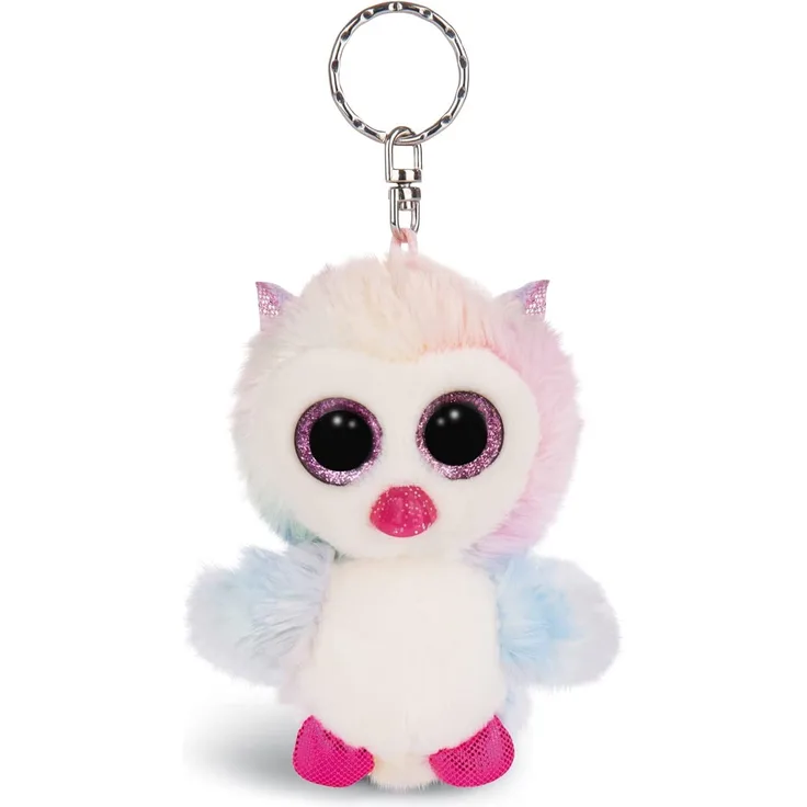 Nici 46313 Glubschis Eule Princess Holly 9cm Schlüsselanhänger, Plüschtieranhänger mit Schlüsselring, Stofftierschlüsselhalter, Bunt/Weiß