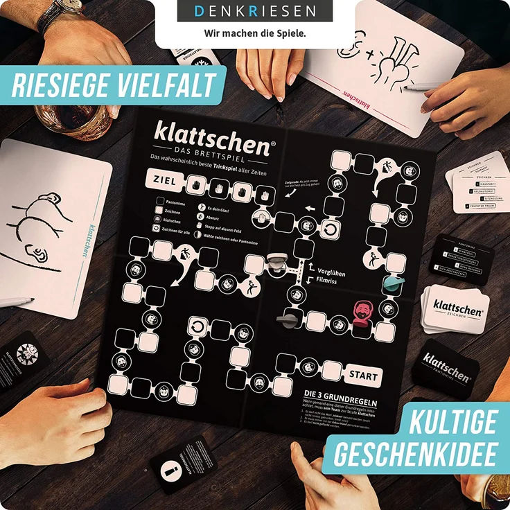 DENKRIESEN 'klattschen® - Trinkspiel - DAS BRETTSPIEL - Das wahrscheinlich beste Trinkspiel aller Zeiten' Brettspiel, ab 16 Jahren, 4 - 16 Spieler, 45 - 90 min Spielzeit – Bild 6
