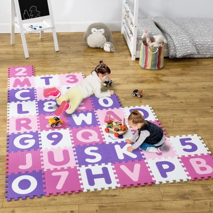 Juskys 'Juna' Puzzlematte, 36 Teile mit Buchstaben A-Z & Zahlen 0-9 - rutschfest, rosa – Bild 2