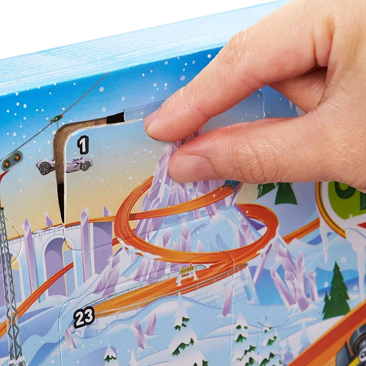 Hot Wheels 'Adventskalender', 8 Hot Wheels-Fahrzeuge und 16 Zubehörteile rund um Weihnachten, ab 3 Jahren, – Bild 4