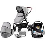 Kinderkraft 'Moov' Kombikinderwagen 3 in 1 Grey, inkl. Babywanne, Babyschale, Fußsack, Wickeltasche, Insekten - und Regenschutz
