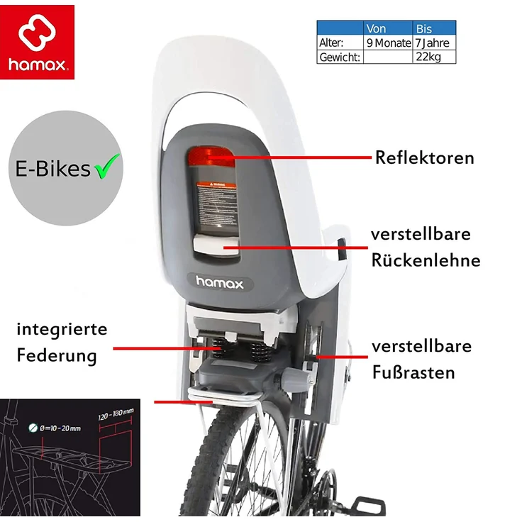 Hamax 'Caress C2' Fahrradsitz inkl. Gepäckträger-Adapter grau/rot – Bild 2