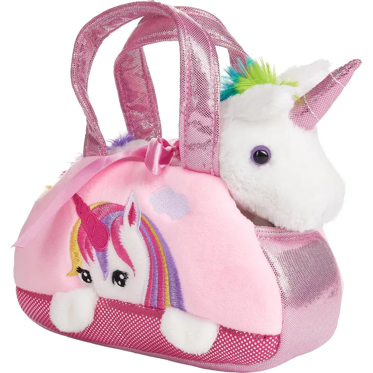 Regenbogen Plüsch Einhorn in Handtasche - 20 cm - Kuscheltier in Tasche