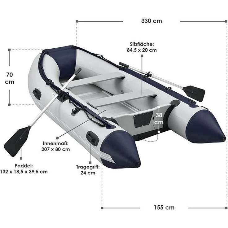 ArtSport 'Schlauchboot 3,20 m mit 2 Sitzbänken', mit Aluboden, für 4 Personen, inkl. Paddel, Luftpumpe, Tragetasche und 4x Aluminium-Böden – Bild 2