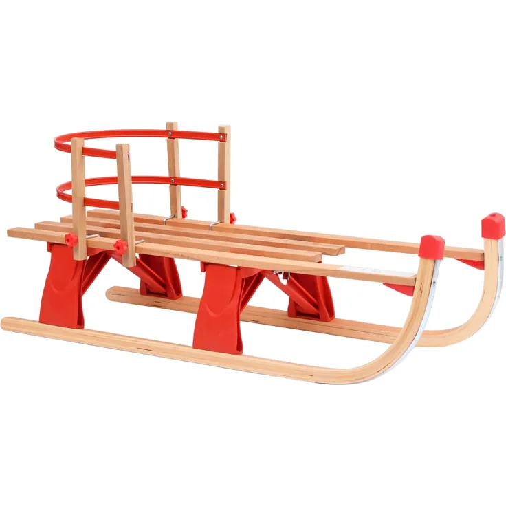 vidaXL 'Klappschlitten mit Rückenlehne', Holzschlitten, rot, 110 cm Sitzlänge, inkl. abnehmbarer Rückenlehne und Zugseil