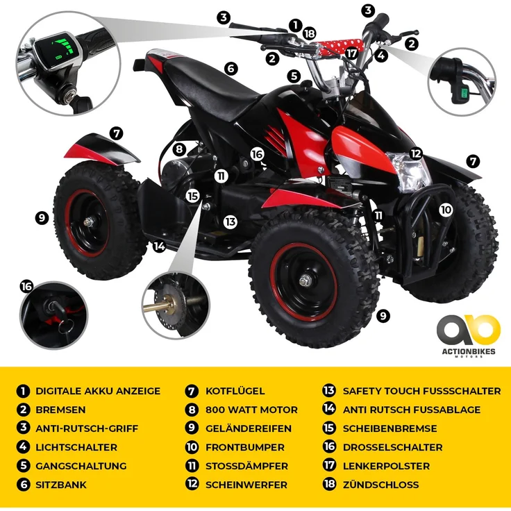 Elektro Quad Miniquad Kinder Atv Cobra 800 Watt Pocketquad Kinderquad Pocketbike (Schwarz Rot) – Bild 4