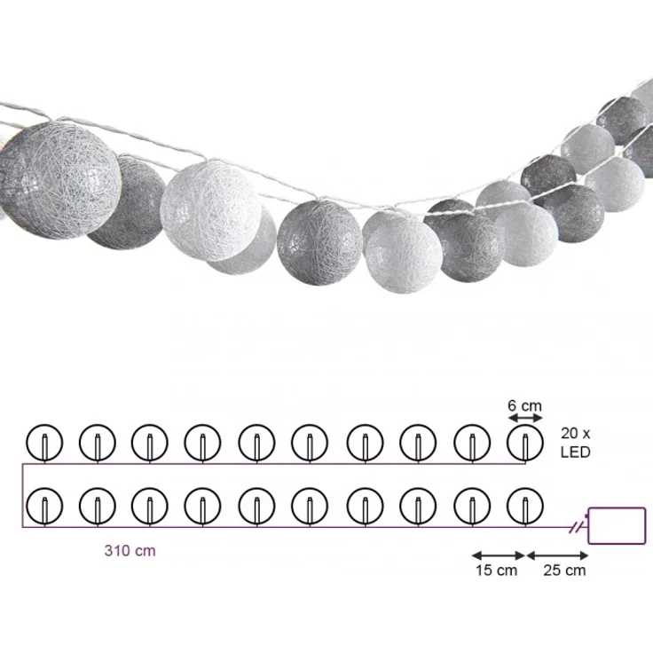VitaliSpa 'Cotton Balls' Lichterkette Girlande weiß/grau 310 cm - Preisvergleich – Bild 6
