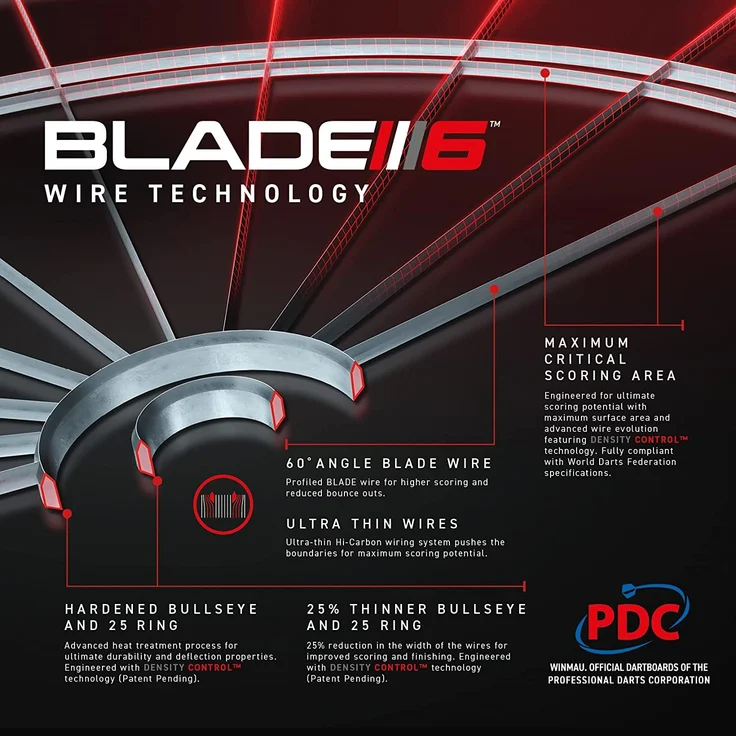 Winmau 'Blade 6 TripleCore Steeldartboard', 45 cm Durchmesser, mit TripleCore System, Turniermaßen und klar lesbarem Zahlenring – Bild 6