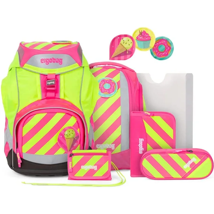 Ergobag Pack 'StrahleBär' Schulranzen-Set, 20 Liter, 6-teiliges Set, NEO Edition, pink/gelb