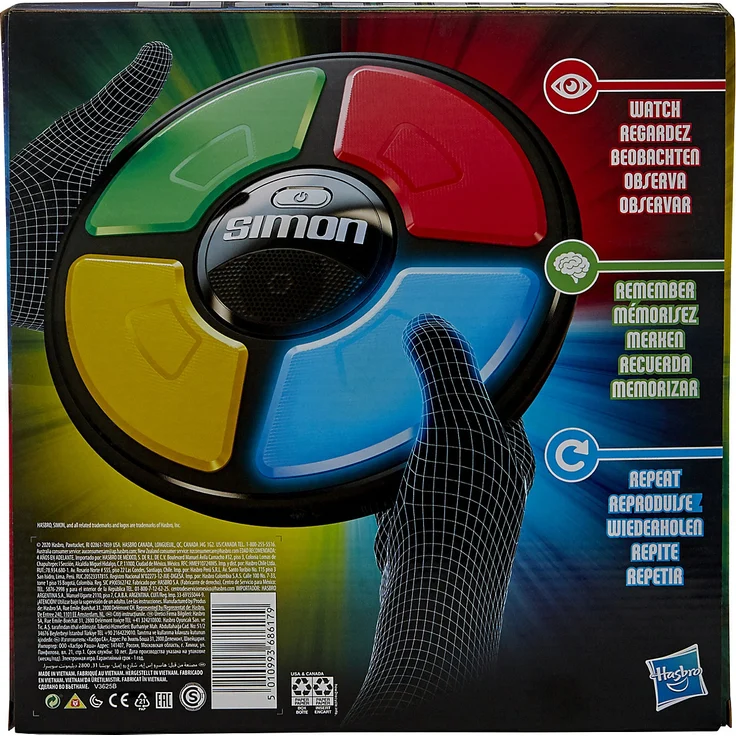 Hasbro 'Simon' elektronisches Reaktionsspiel, ab 8 Jahren, trainiert Merkfähigkeit durch steigenden Schwierigkeitsgrad – Bild 5