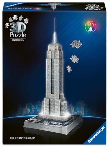 Ravensburger 3D Puzzle Iconics: Empire State Building - mit LED Beleuchtung, 3 Beleuchtungsmodi, 216 Teile