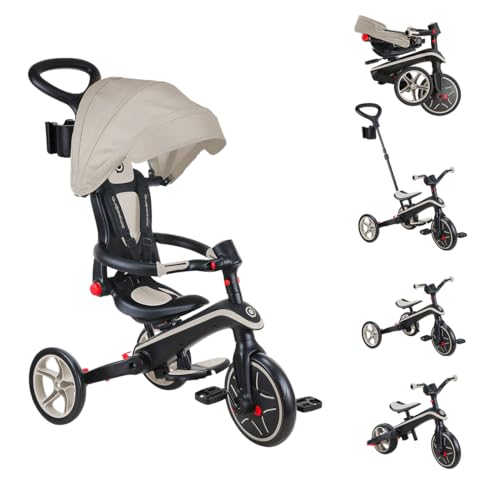 Globber Explorer 4 in 1 Foldable, Faltbares Dreirad mit verstellbarer Sitzlehne und abnehmbarem Sonnendach