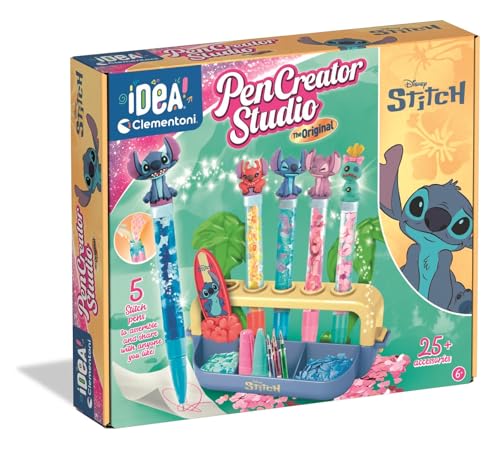 Clementoni Stift Atelier Stitch, Kreatives Set zur Stifte-Herstellung mit 5 Stitch-Figuren, farbiger Tinte und Verzierungen