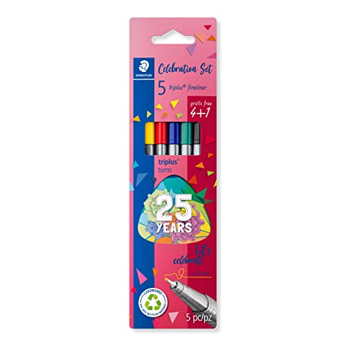 Staedtler Fineliner triplus Celebration-Set, 0,3 mm, ergonomische dreieckige Form, DRY SAFE, 5 Farben, 5 x