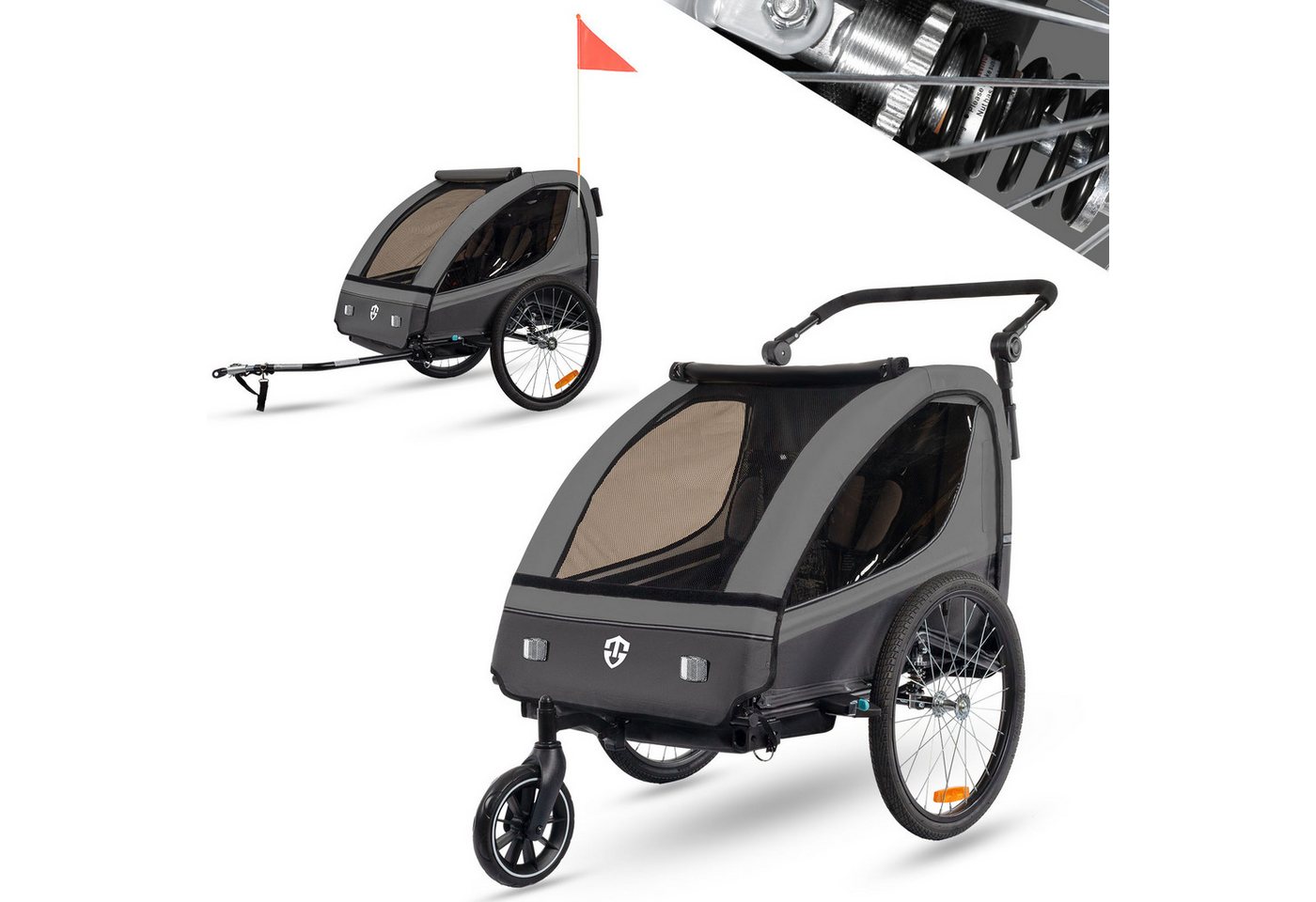 TIGGO Fahrradkinderanhänger Fahrradanhänger Kinderfahrradanhänger mit Buggy Set + Federung, Rot, für 1-2 Kinder - Preisvergleich