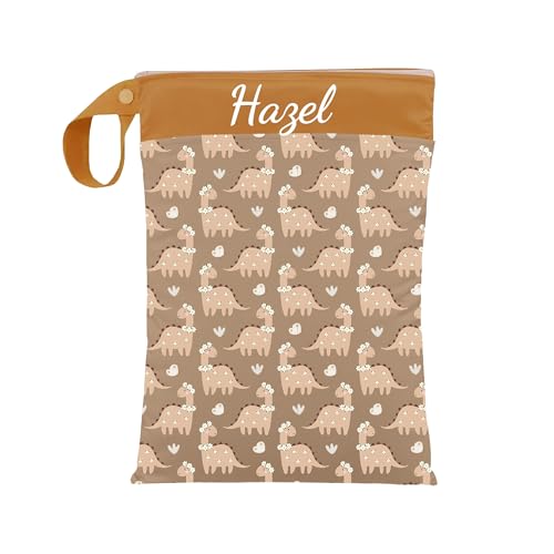 ARTEE Nasstasche für Kita-Wechselwäsche, Wasserdicht, Waschbar, Personalisierbar mit Namen, für Kindergarten und Sport, Dino Girls